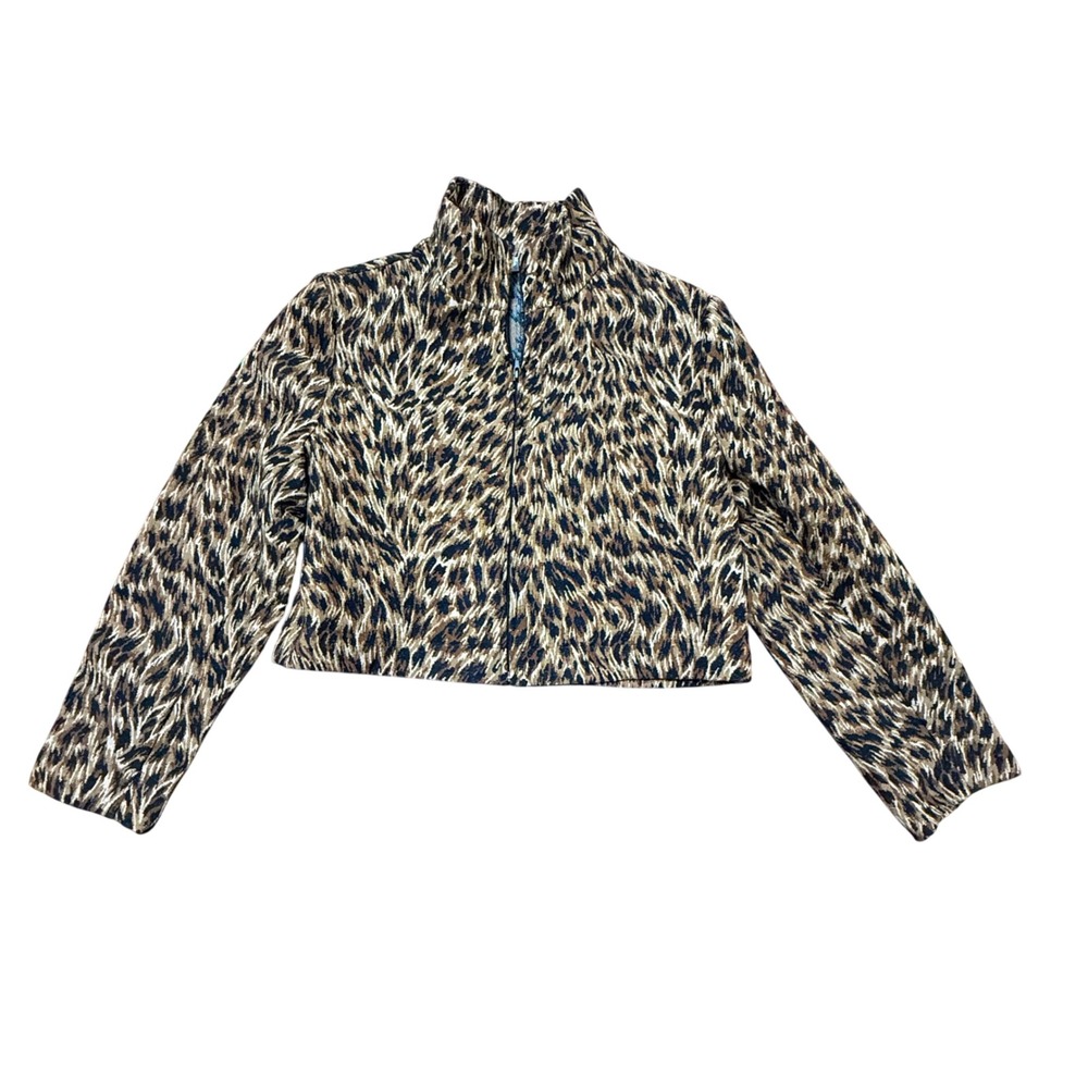 Vintage Soiree Leopard Print Cropped‎ Zip Up Jacket Size L